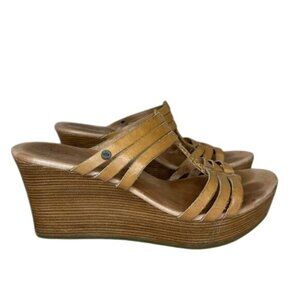 UGG Mattie Brown Leather Strappy Wedge Heel Sandal Sz 7.5